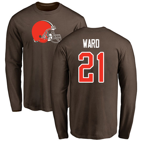 Men Cleveland Browns Denzel Ward Brown Jersey #21 NFL Football Name and Number Logo Long Sleeve T Shirt